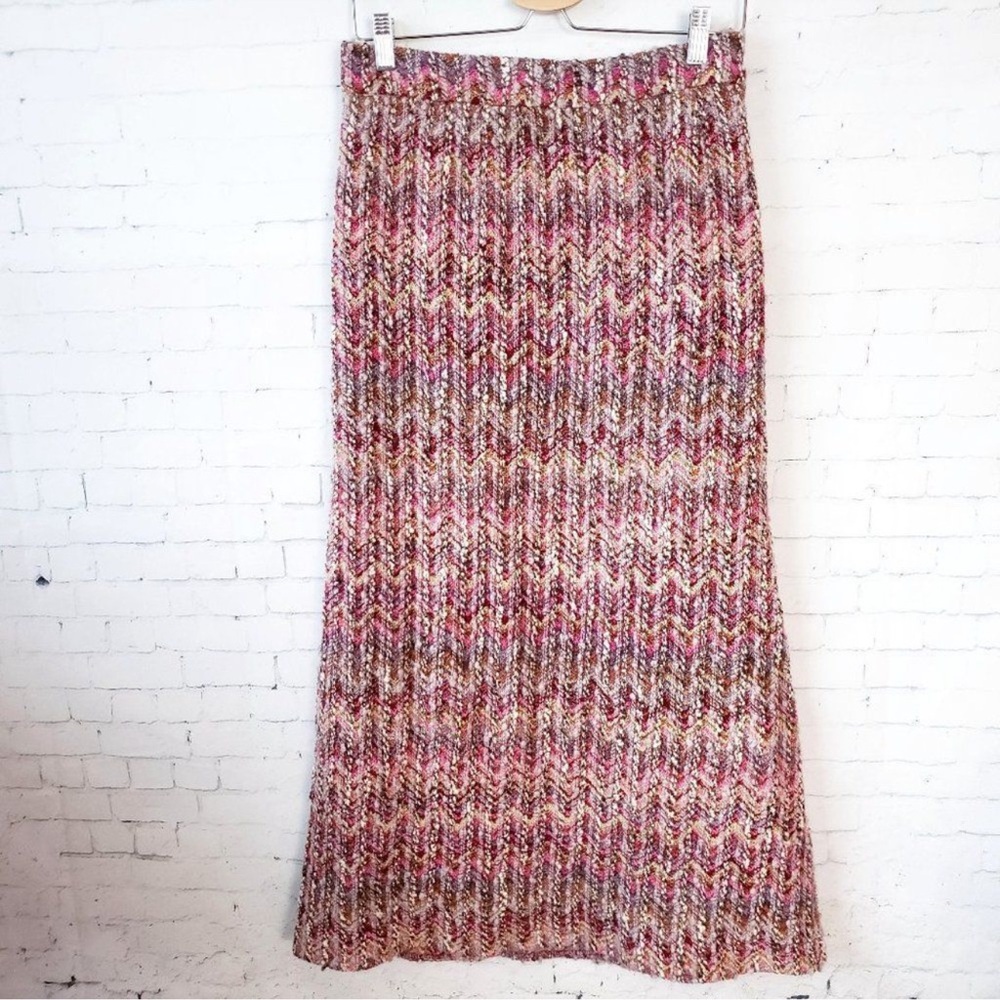 Missoni Made In Italy Midi Maxi Skirt Knit Textured Chevron Pink Size 42 / 6